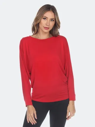 White Mark Banded Dolman Top - Red