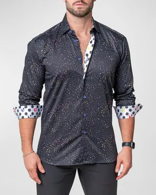 Men's Fibonacci Dotrainbow Button-Front Shirt