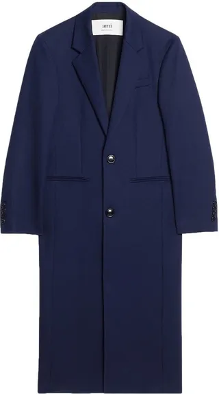Navy Single Breasted Virgin Wool Coat