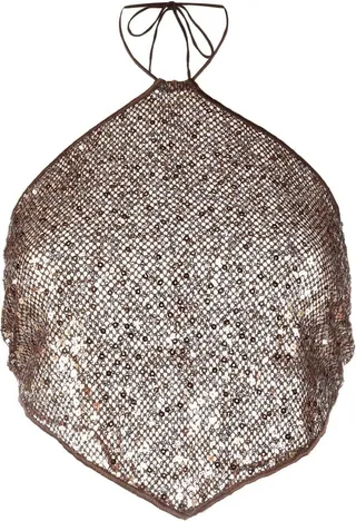 Brown Sequin Crop Top