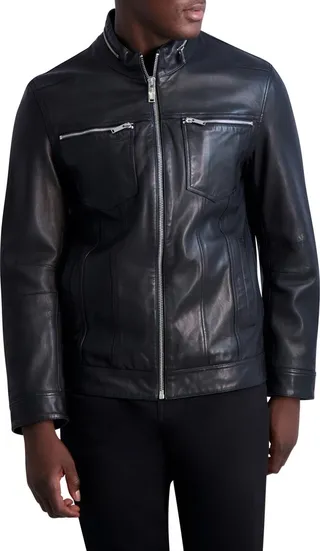 Exposed Zipper Leather Trucker Jacket