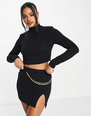 ASOS DESIGN long sleeve high neck top in black - part of a set