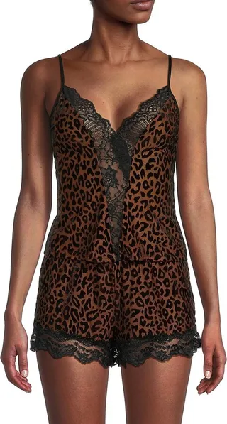 2-Piece Animal Print Lace Camisole & Shorts Set