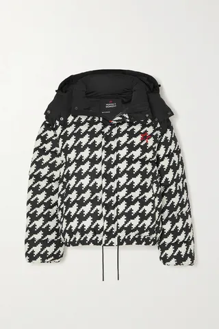Perfect Moment - Moment Houndstooth Hooded Embroidered Padded Down Ski Jacket - Black