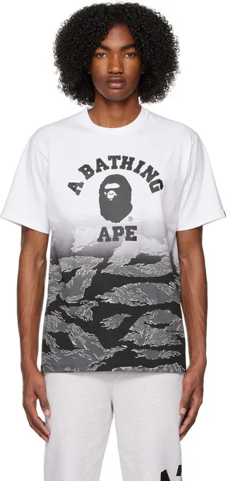 BAPE White & Black Tiger Camo Gradation College T-Shirt