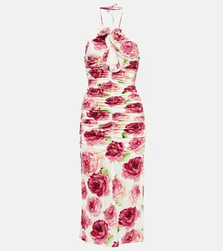 Floral ruched jersey midi dress