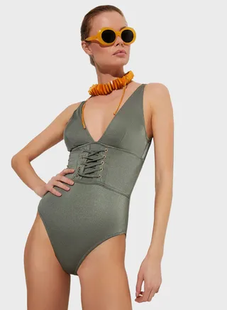 Button Detail Swimsuit