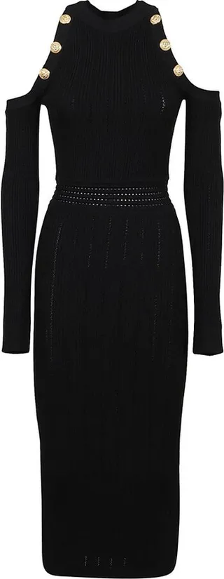 Balmain Cold-Shoulder Knitted Midi Dress