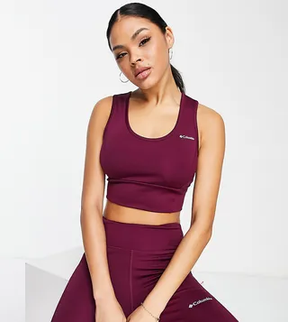 Columbia Training CSC Sculpt cropped tank top in burgundy Exclusive at ASOS