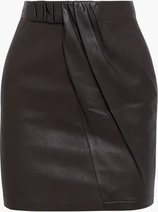 Draped leather mini skirt