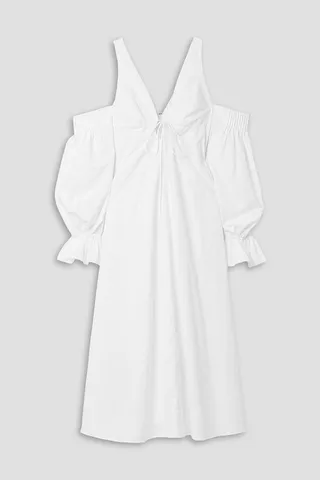 Convertible cold-shoulder cotton-poplin midi dress