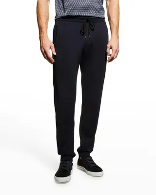 Men's Wool Jogger Pants with Leather Trim