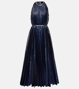 Embellished halterneck lame midi dress
