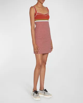 Check Sleeveless Knit Mini Sheath Dress