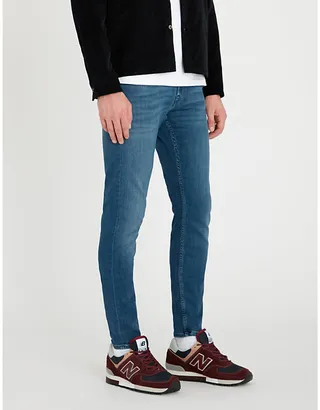 Mens Mid Blue Ronnie Tapered Luxe Performance Plus Skinny Tapered Jeans