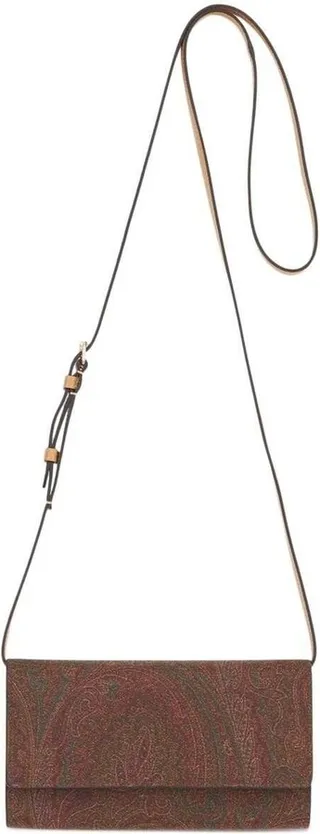 Brown Crossbody Bag With All-over Paisley Print In Canvas Woman