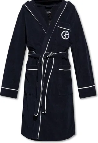 Giorgio Armani Logo Embroidered Belted Bathrobe