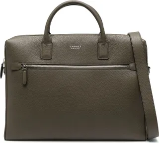 Logo-Stamp Grained-Leather Briefcase