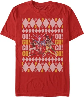 Men's Power Rangers Ugly Christmas Go Go Rangers T-Shirt - Red - 2X Large