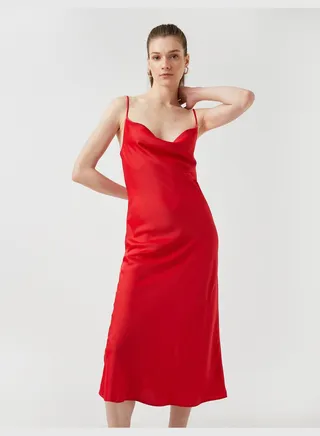 Maxi Dress Strappy Satin Draped Neck