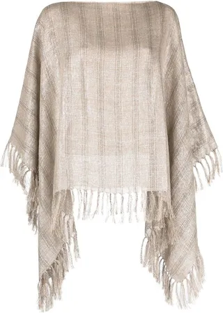 Fringe-Trim Striped Poncho