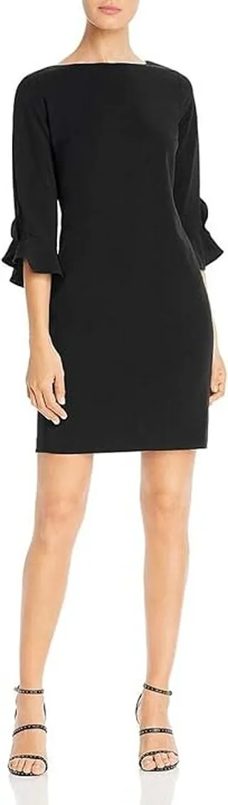 Karl Lagerfeld Paris Women's Tulip Sleeve Crepe Dress (Dark Black) Women's Dress