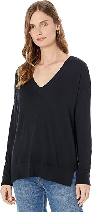 Lucky Brand Cloud Soft V-Neck Sweater (Jet Black) Women's Clothing