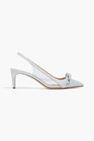 Sandie glittered woven and PVC slingback pumps