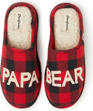 Dearfoams Men's Buffalo Check Papa Bear Family Clog Slip On Slippers