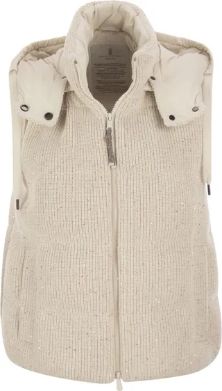 Brunello Cucinelli Sequinned Knitted Drawstring Gilet