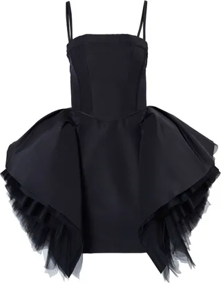 Ruffled-Tulle Silk Dress