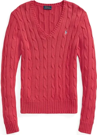 Cable-knit Cotton V-neck Sweater Sweater Red