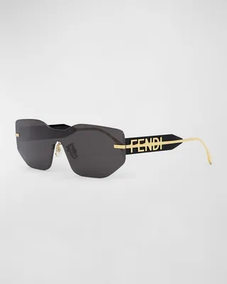 Oversized Logo Metal Shield Sunglasses