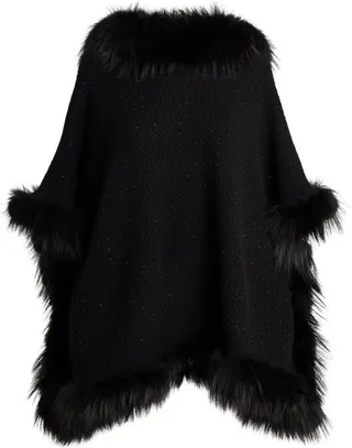 William Sharp Fox-Trim Hooded Poncho