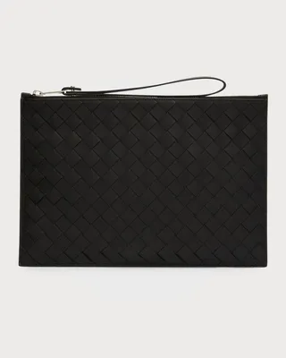 Men's Medium Intrecciato Leather Zip Pouch