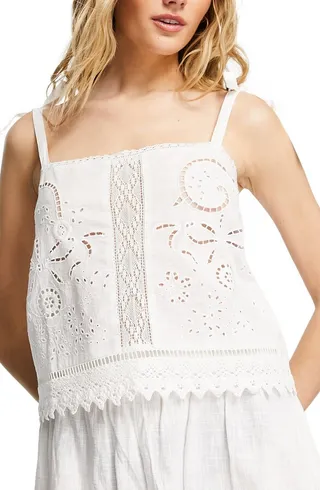 Cutwork Tie Strap Organic Cotton Camisole