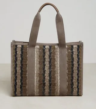 Brunello Cucinelli Suede Sequin Stripe Tote Bag