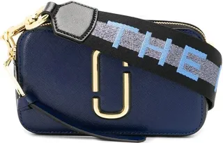'the Snapshot' Blue Shoulder Bag With Metal Logo At The Front In Leather Woman