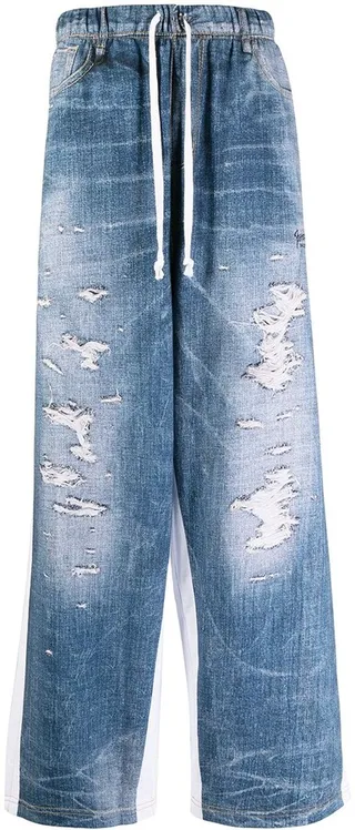Distressed Wide-Leg Denim Trousers