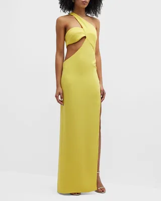 Cutout One-Shoulder Thigh-Slit Column Gown