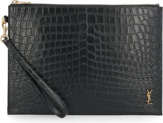 Saint Laurent Logo Plaque Zip-Up Clutch Bag