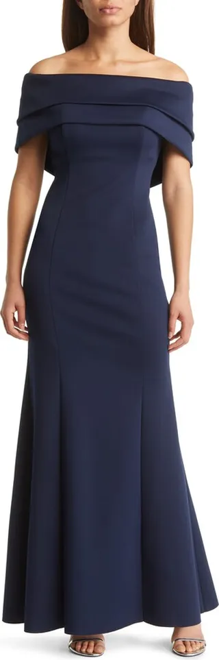 Off the Shoulder Double Collar Organza Gown
