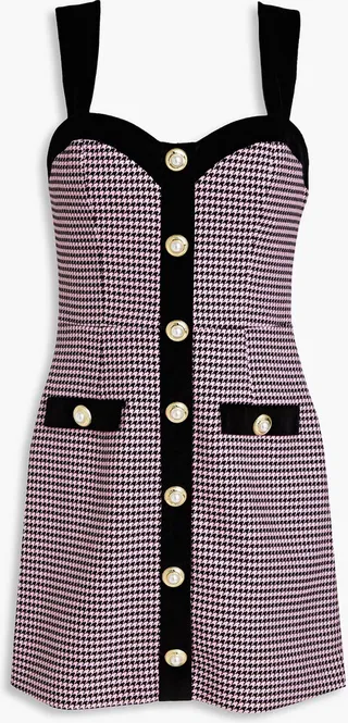 Basinger embellished houndstooth tweed mini dress