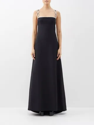 Crystal-embellished Wool-blend Crepe Gown