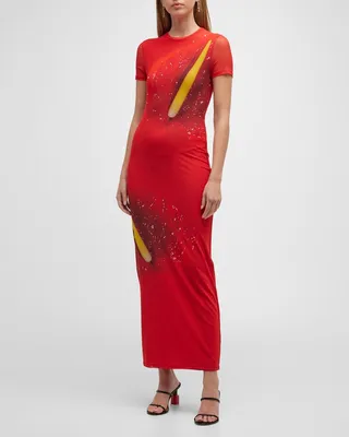 Anthurium Printed Fitted Midi Dress