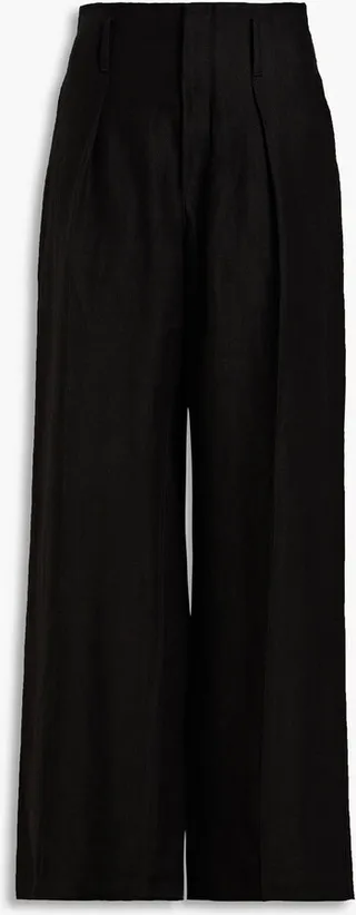Pleated linen-twill wide-leg pants