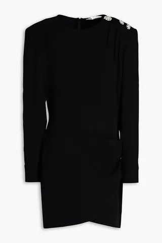 Wrap-effect crystal-embellished crepe mini dress