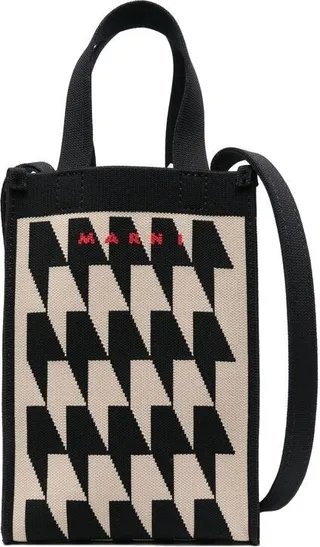 Houndstooth-Jacquard Mini Shoulder Bag