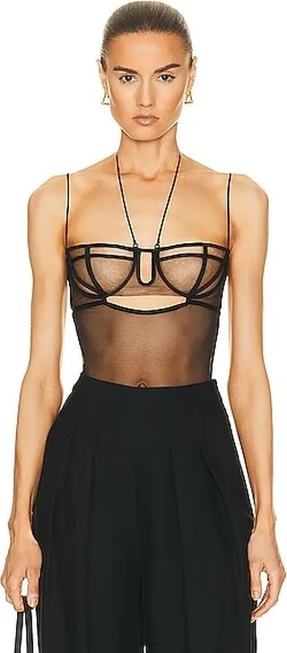 Nensi Dojaka Triple Petal Bra Bodysuit in Black