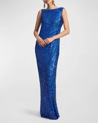Mariah Draped Sequin Column Gown